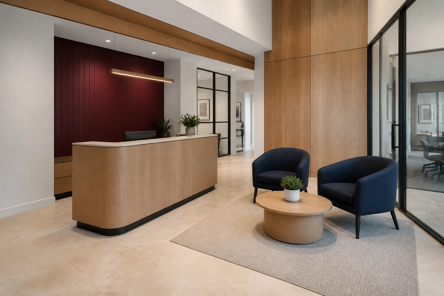 Napa office reception desk and visitor seating