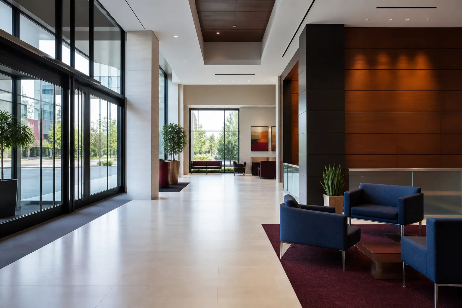 Spacious Napa commercial lobby and glass entrance