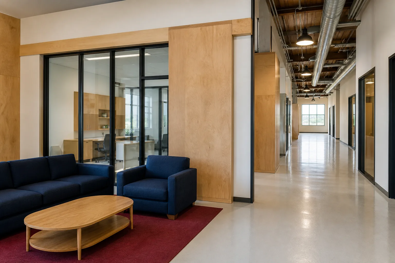 Napa commercial corridor with glass office fronts